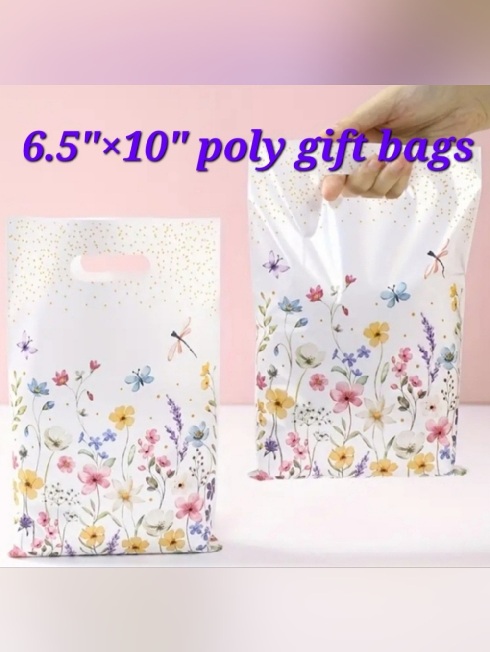 Floral Garden Poly Gift Bags - Multi Color 10 pcs
